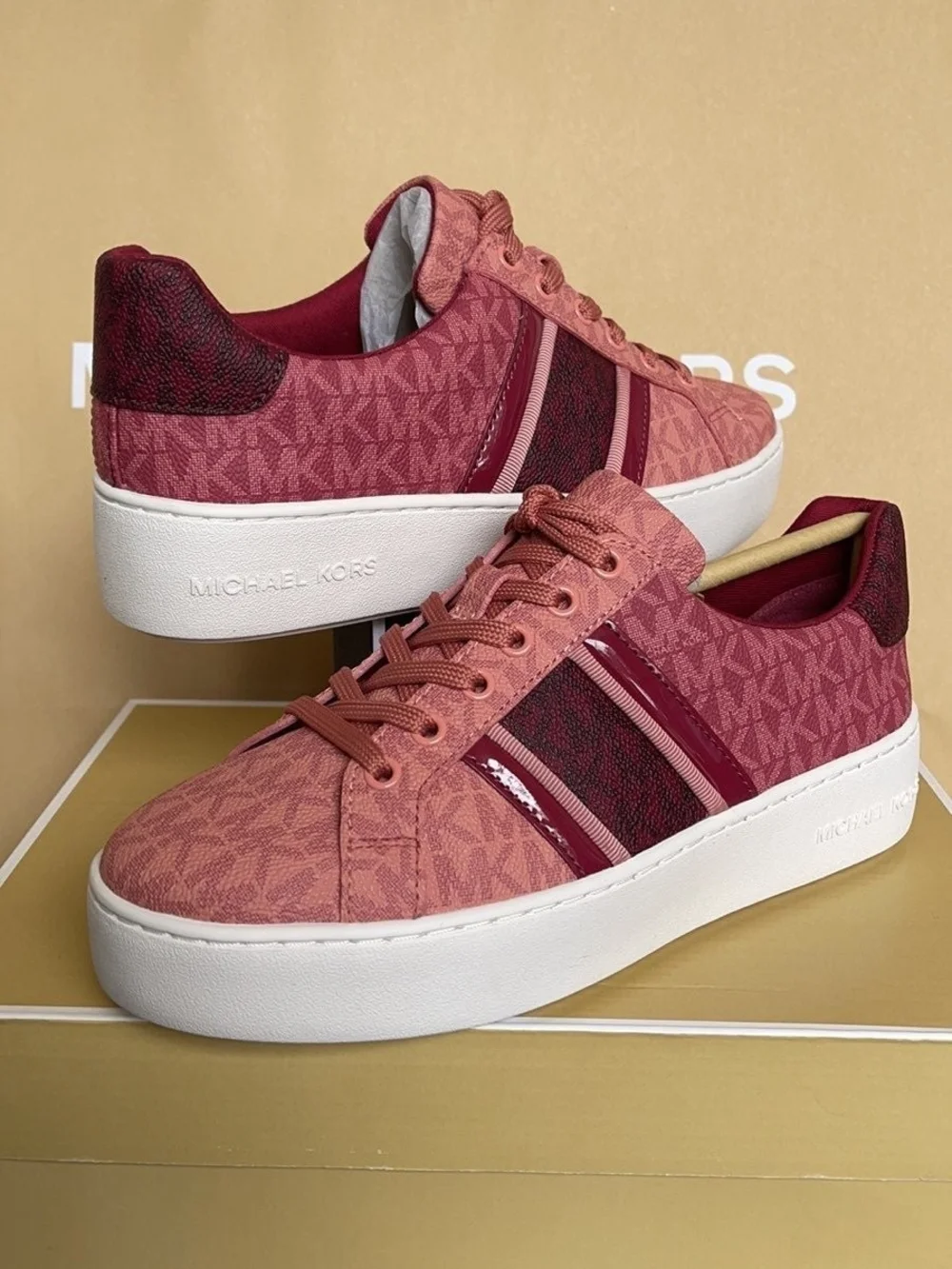 Michael Kors Women’s Pink Poppy Stripe Platform Logo Sneakers Size 9